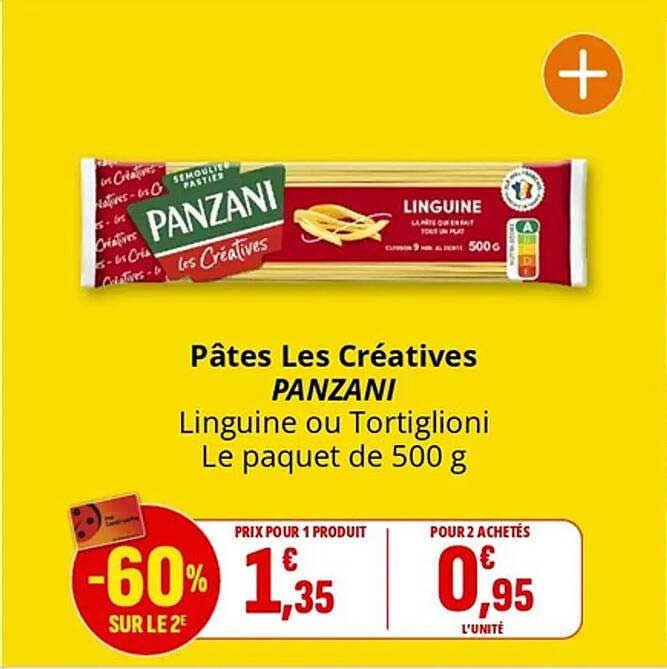 Pâtes Les Créatives PANZANI Linguine ou Tortiglioni Le paquet de 500 g