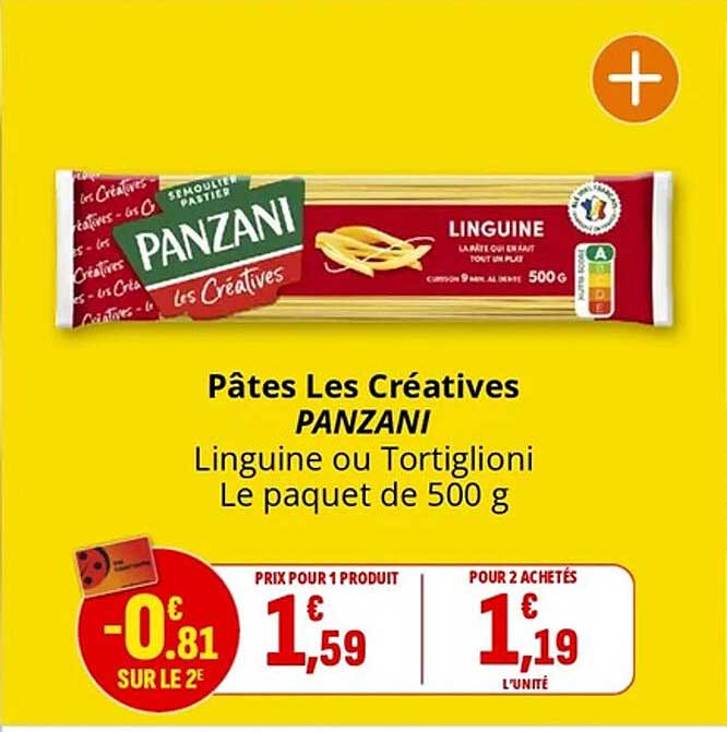 Pâtes Les Créatives PANZANI Linguine ou Tortiglioni Le paquet de 500 g
