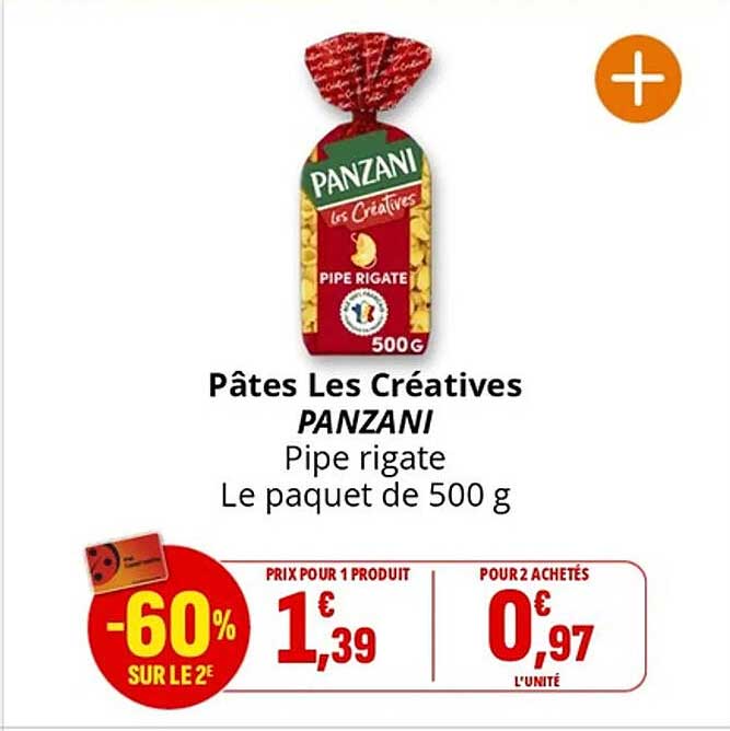 Pâtes Les Créatives PANZANI Pipe rigate Le paquet de 500 g