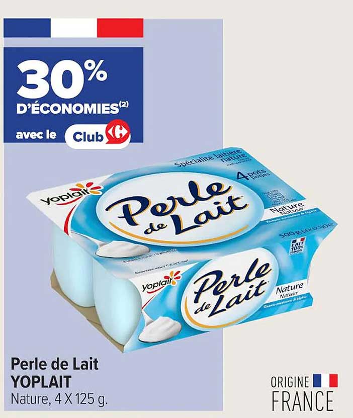 Perle de Lait YOPLAIT Nature, 4 X 125 g