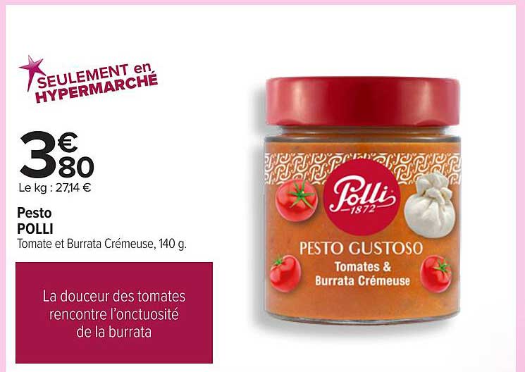 Pesto POLLI Tomate et Burrata Crèmeuse, 140 g