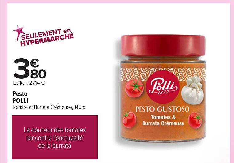 Pesto POLLI Tomate et Burrata Crémeuse, 140 g