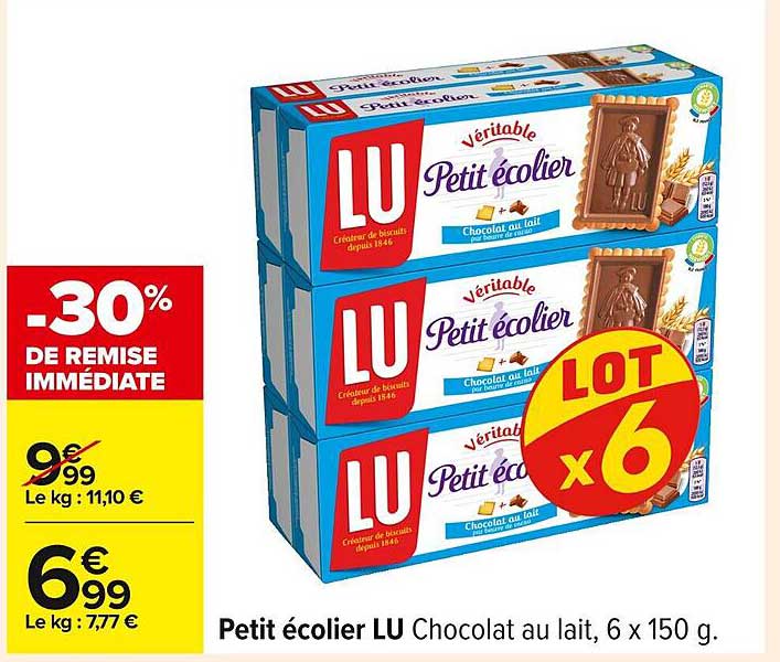 Petit écolier LU Chocolat au lait, 6 x 150 g