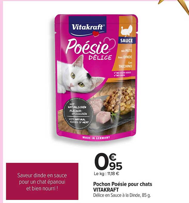 Pochon Poésie pour chats VITAKRAFT Délice en Sauce à la Dinde, 85 g