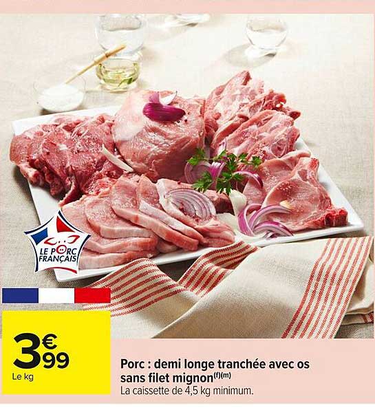 Porc : demi longue tranchée avec os sans filet mignon