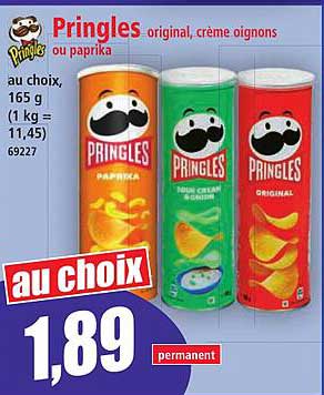Pringles original, crème oignons ou paprika