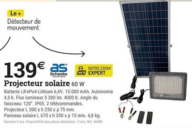Projecteur solaire 60 W