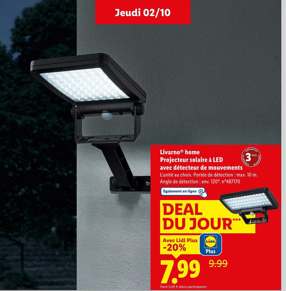 Projetor solaire à LED avec détecteur de mouvements