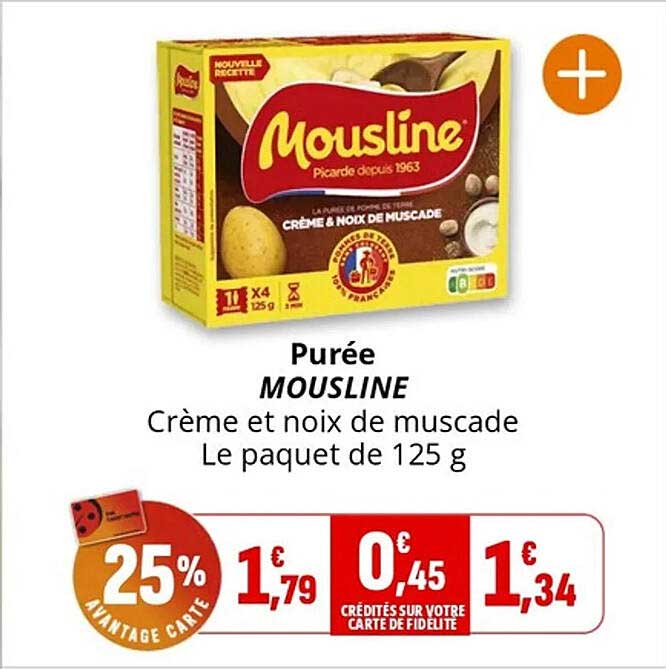 Purée MOUSLINE Crème et noix de muscade Le paquet de 125 g