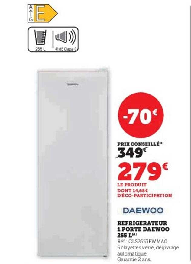 Réfrigérateur 1 porte Daewoo 255 L