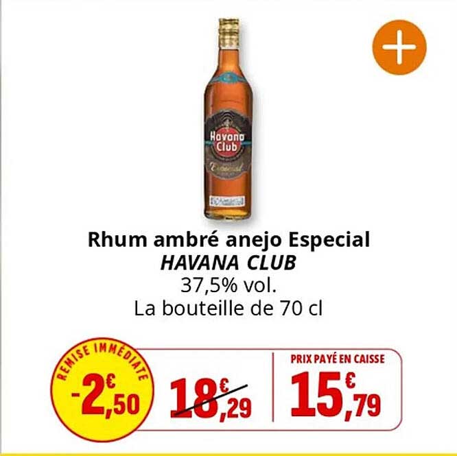 Rhum ambré anejo Especial HAVANA CLUB 37,5% vol. La bouteille de 70 cl