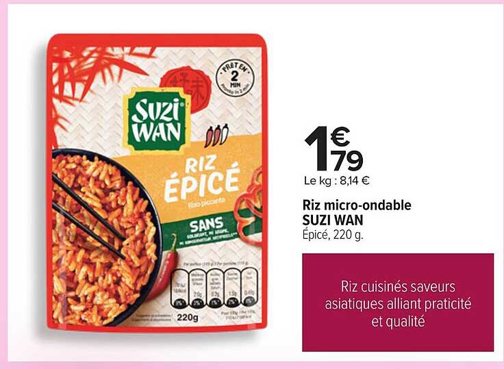 Riz micro-ondable SUZI WAN Épicé, 220 g.