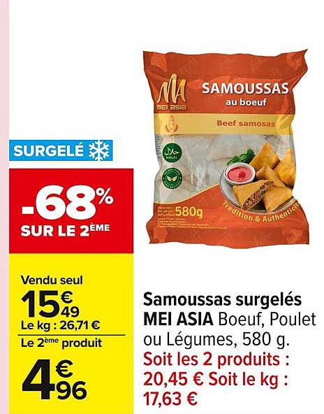 Samoussas surgelés MEI ASIA Boeuf, Poulet ou Légumes, 580 g