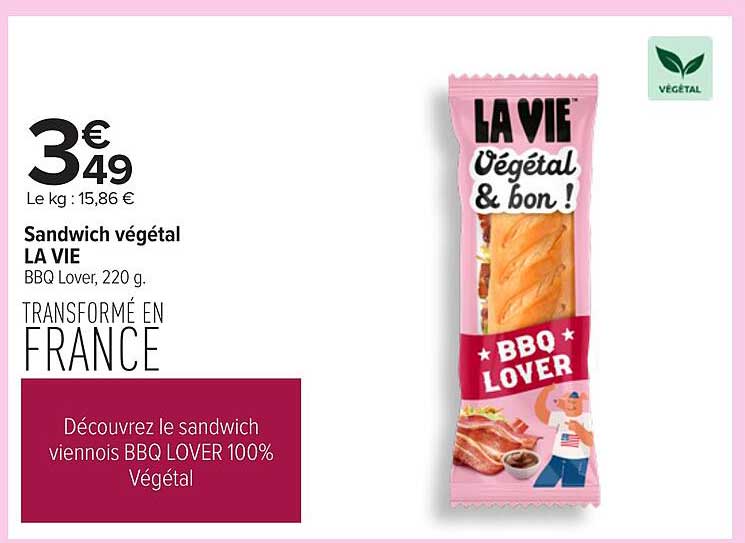 Sandwich végétal LA VIE BBQ Lover, 220 g