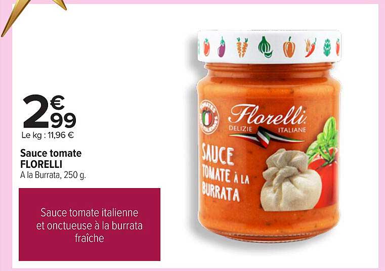 Sauce tomate FLORELLI A la Burrata, 250 g.