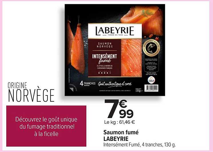 Saumon fumé LABEYRIE Intensement Fumé, 4 tranches, 130 g.