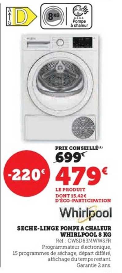 SECHE-LINGE POMPE A CHALEUR WHIRLPOOL 8 KG