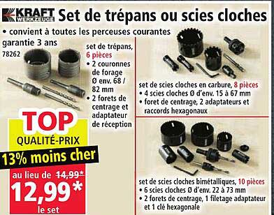 Set de trépans ou scies cloches