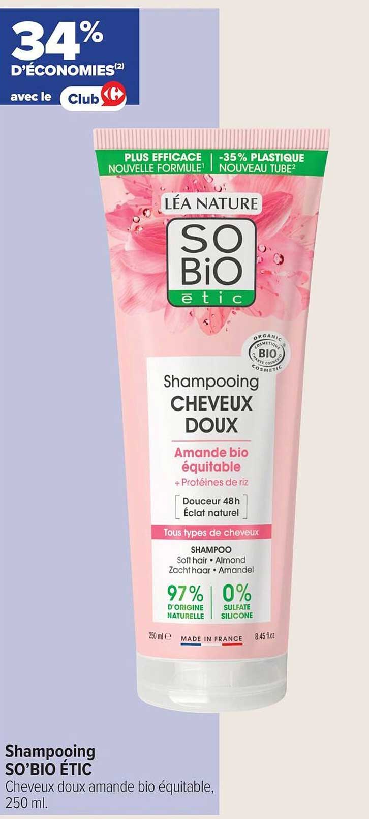 Shampooing SO’BIO ÉTIC Cheveux doux amande bio équitable, 250 ml.