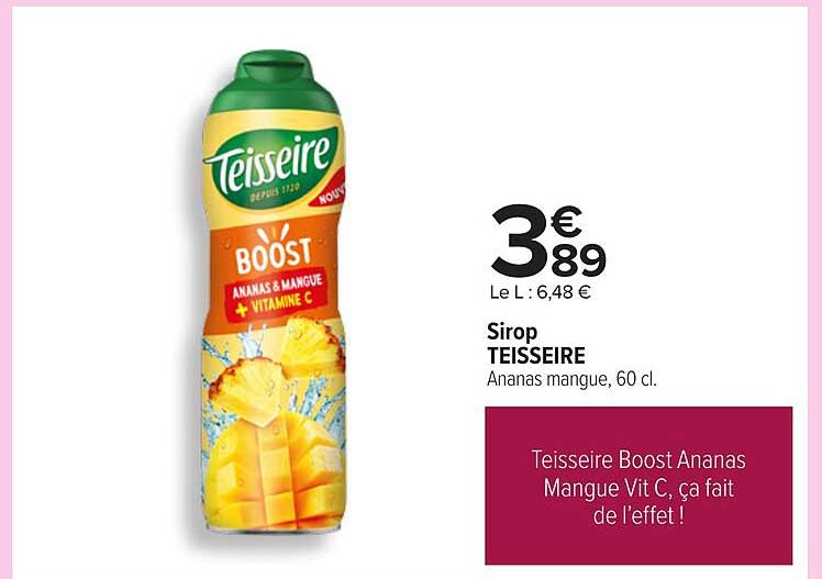 Sirop TEISSEIRE Ananas Mangue Vit C, 60 cl