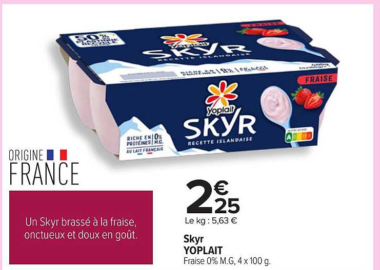Skyr Yoplait frais 0% M.G., 4 x 100 g