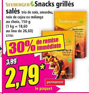 Snacks grillés salés trio de noix, amandes, noix de cajou ou mélange au choix, 150 g