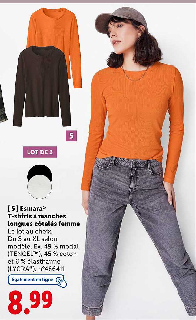 T-shirts à manches longues côtelés femme