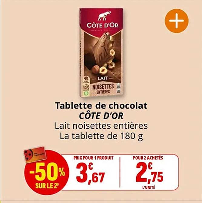 Tablette de chocolat CÔTE D'OR Lait noisettes entières
