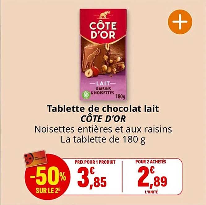 Tablette de chocolat lait CÔTE D'OR