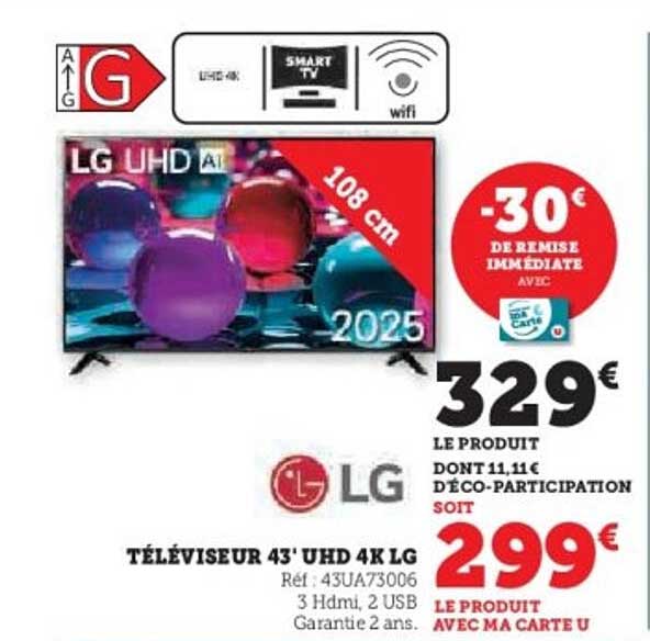 TÉLÉVISEUR 43' UHD 4K LG