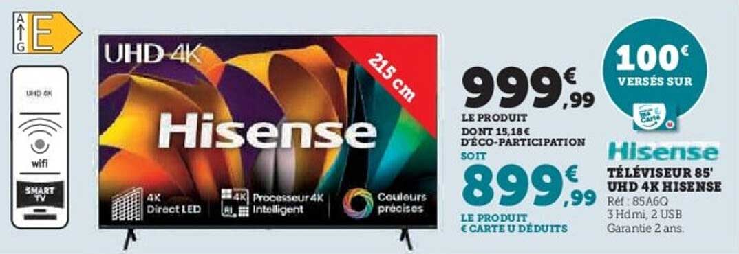 TÉLÉVISEUR 85’ UHD 4K HISENSE