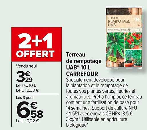Terreau de rempotage UAB* 10 L CARREFOUR
