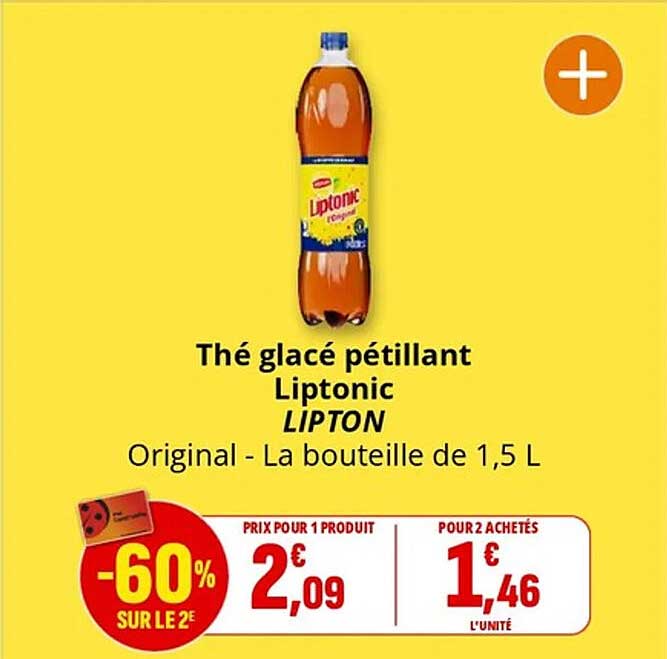 Thé glacé pétillant Liptonic LIPTON Original - La bouteille de 1,5 L