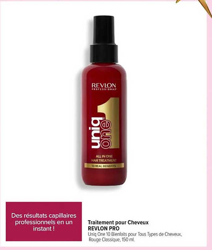 Traitement pour Cheveux REVLON PRO Uniq One 10 Bienfaits pour Tous Types de Cheveux, Rouge Classique, 150 ml.