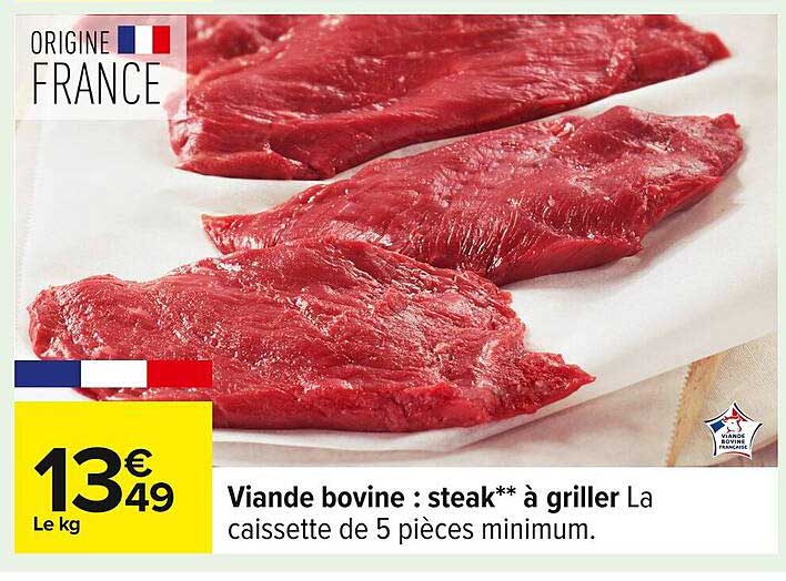 Viande bovine : steak** à griller