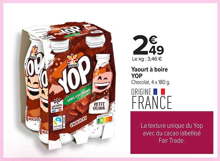 Yaourt à boire YOP Chocolat, 4 x 180 g