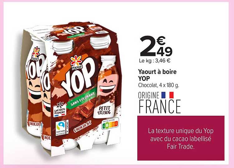 Yaourt à boire YOP Chocolat, 4 x 180 g.
