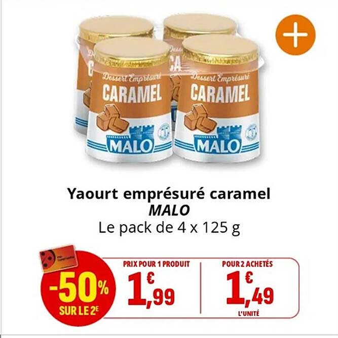 Yaourt emprésuré caramel MALO Le pack de 4 x 125 g