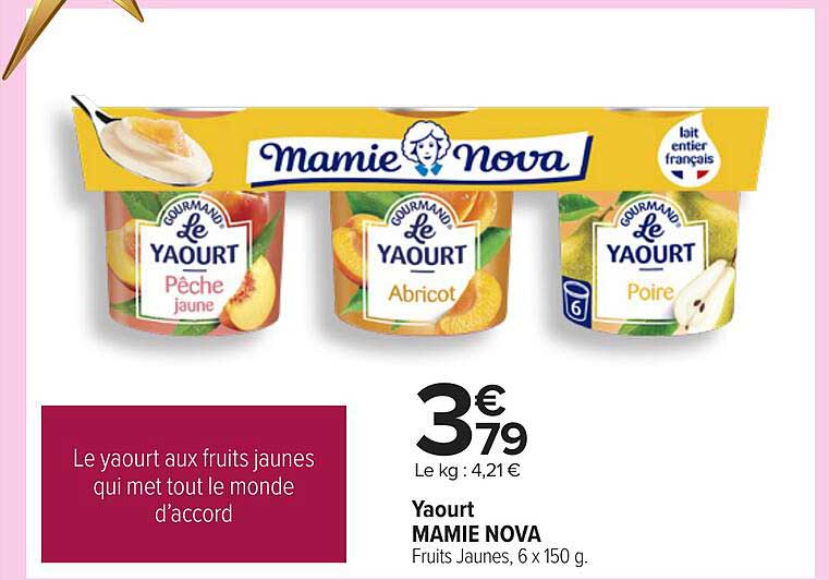 Yaourt MAMIE NOVA Fruits Jaunes, 6 x 150 g