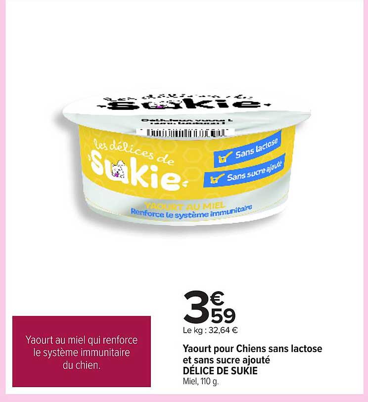 Yaourt pour Chiens sans lactose et sans sucre ajouté DÉLICE DE SUKIE