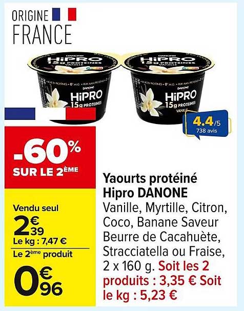 Yaourts protéiné Hipro DANONE -60% SUR LE 2ÈME