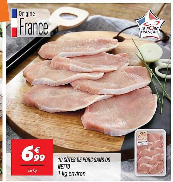 10 CÔTES DE PORC SANS OS NETTO 1 kg environ
