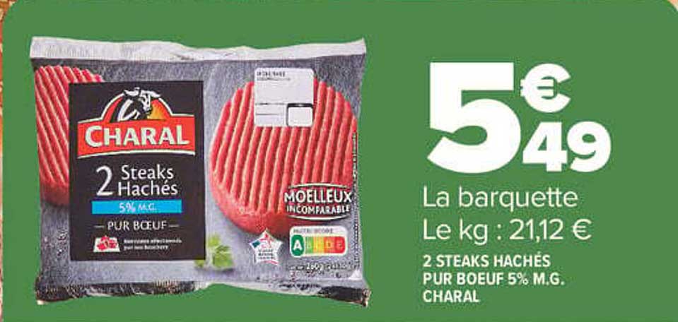 2 STEAKS HACHÉS PUR BOEUF 5% M.G. CHARAL