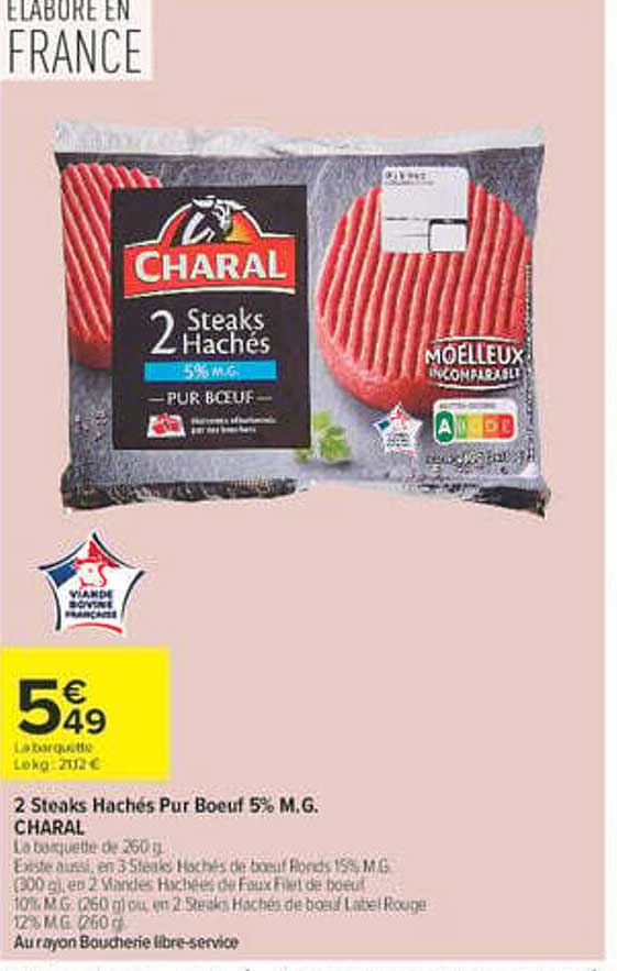 2 Steaks Haches Pur Boeuf 5% M.G. CHARAL