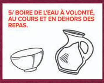 5/ BOIRE DE L’EAU À VOLONTÉ, AU COURS ET EN DEHORS DES REPAS.