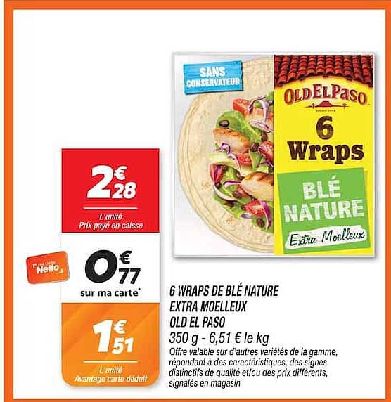 6 WRAPS DE BLÉ NATURE EXTRA MOELLEUX OLD EL PASO