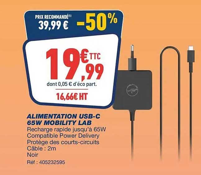 ALIMENTATION USB-C 65W MOBILITY LAB