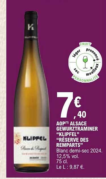 AOP(*) ALSACE GEWURZTRAMINER “KLIPFEL” “RÉSERVE DES REMPARTS”