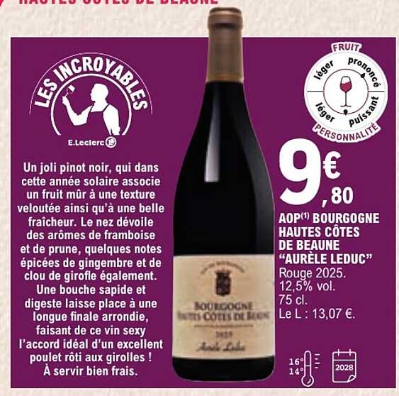 AOP BOURGOGNE HAUTES COTES DE BEAUNE “AURELE LEDUC”