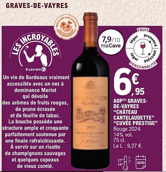 AOP GRAVES-DE-VAYRES "CHATEAU CANTEAUDETTE" "CUVEE PRESTIGE"